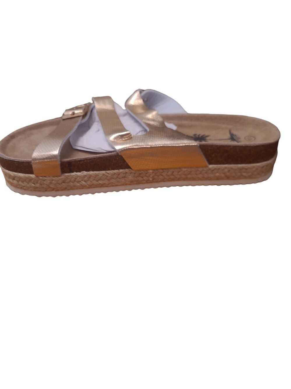 IC Lion Women's Open Toe Double Buckel Strap Slide Flat Cork Platform Sandles - Picture 3 of 5